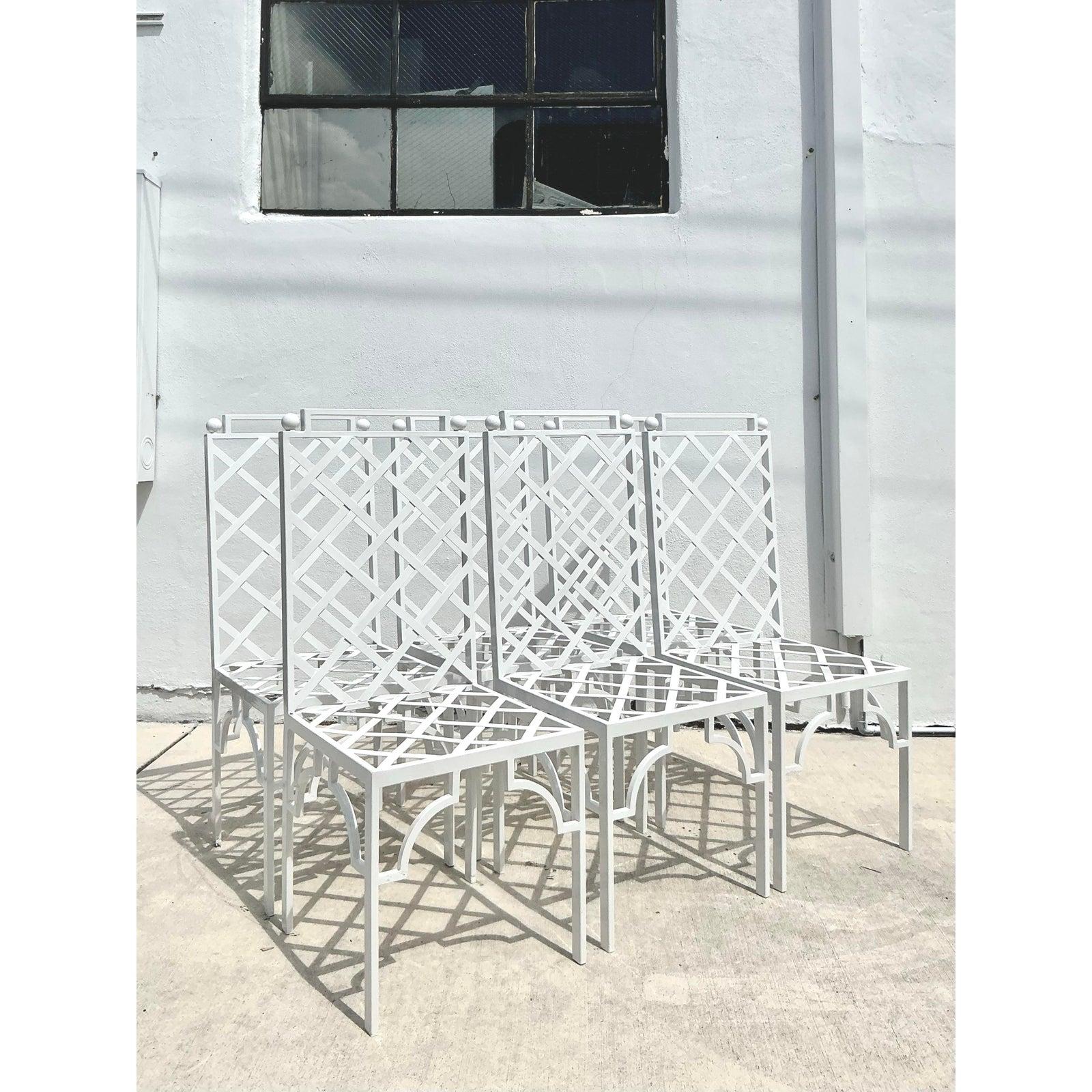 Vintage Coastal Powder Coated Steel Dining Chairs - Set of 6 For Sale 2