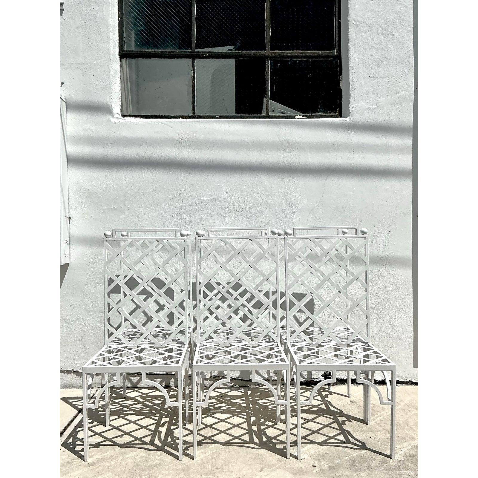 Vintage Coastal Powder Coated Steel Dining Chairs - Set of 6 For Sale 3