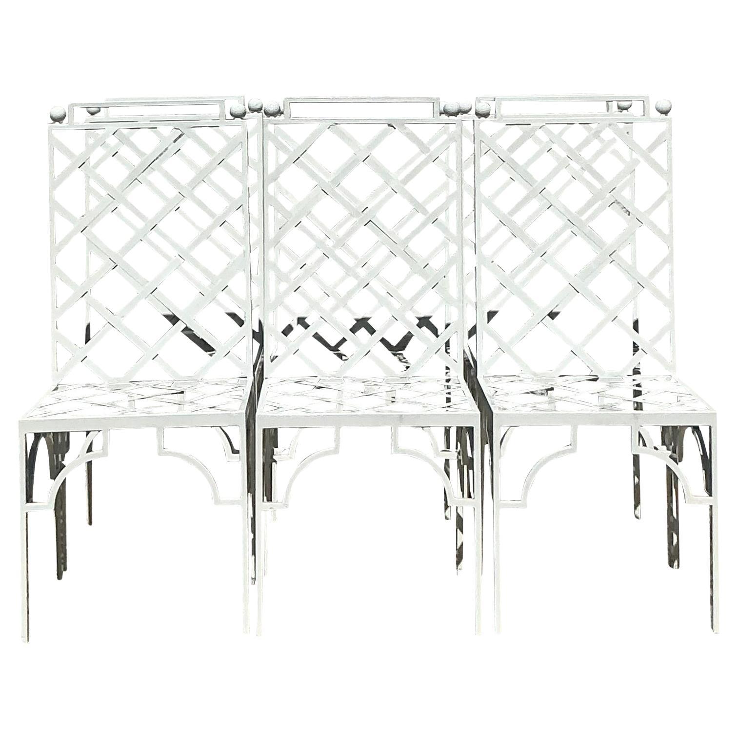 Vintage Coastal Powder Coated Steel Dining Chairs - Set of 6 For Sale
