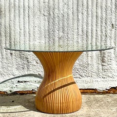 Vintage Coastal Pretzel Rattan Biomorphic Dining Table