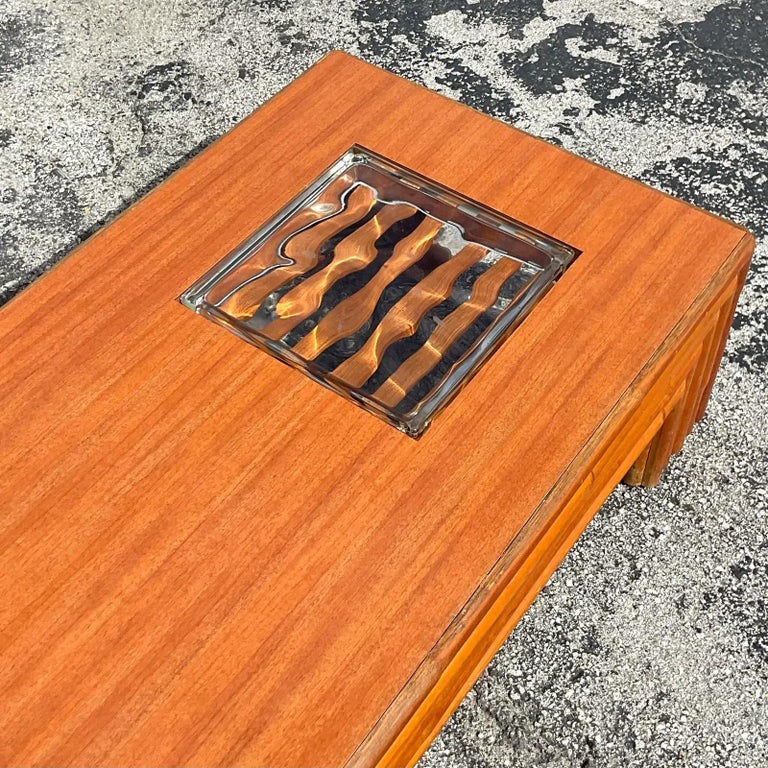 Vintage Coastal Pretzel Rattan Glass Cube Coffee Table For Sale at 1stDibs