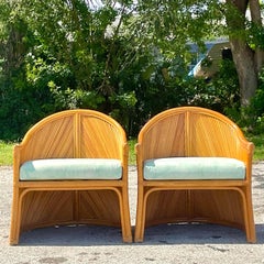Vintage Coastal Pretzel Rattan Lounge Chairs - a Pair