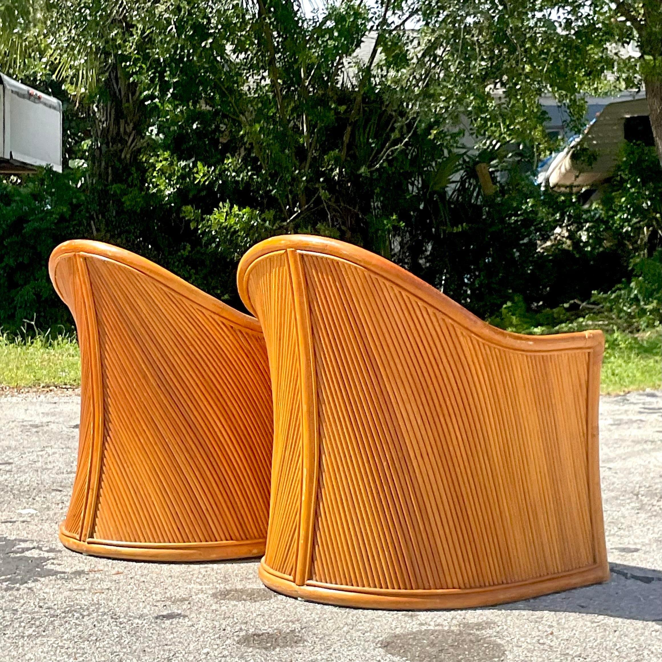 Vintage Coastal Pretzel Rattan Lounge Chairs a Pair For Sale at 1stDibs