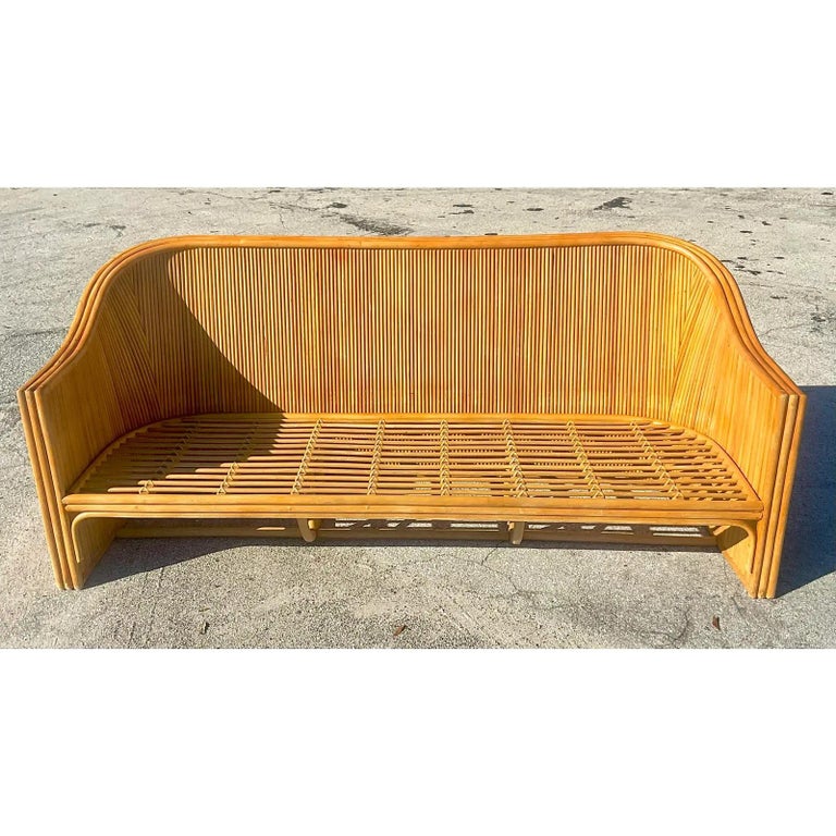 Vintage Coastal Pretzel Rattan Sofa For Sale 1