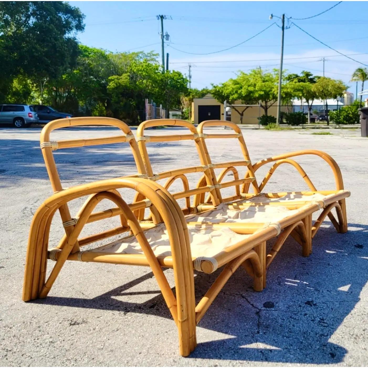 Philippine Vintage Coastal Pretzel Rattan Three Piece Sofa