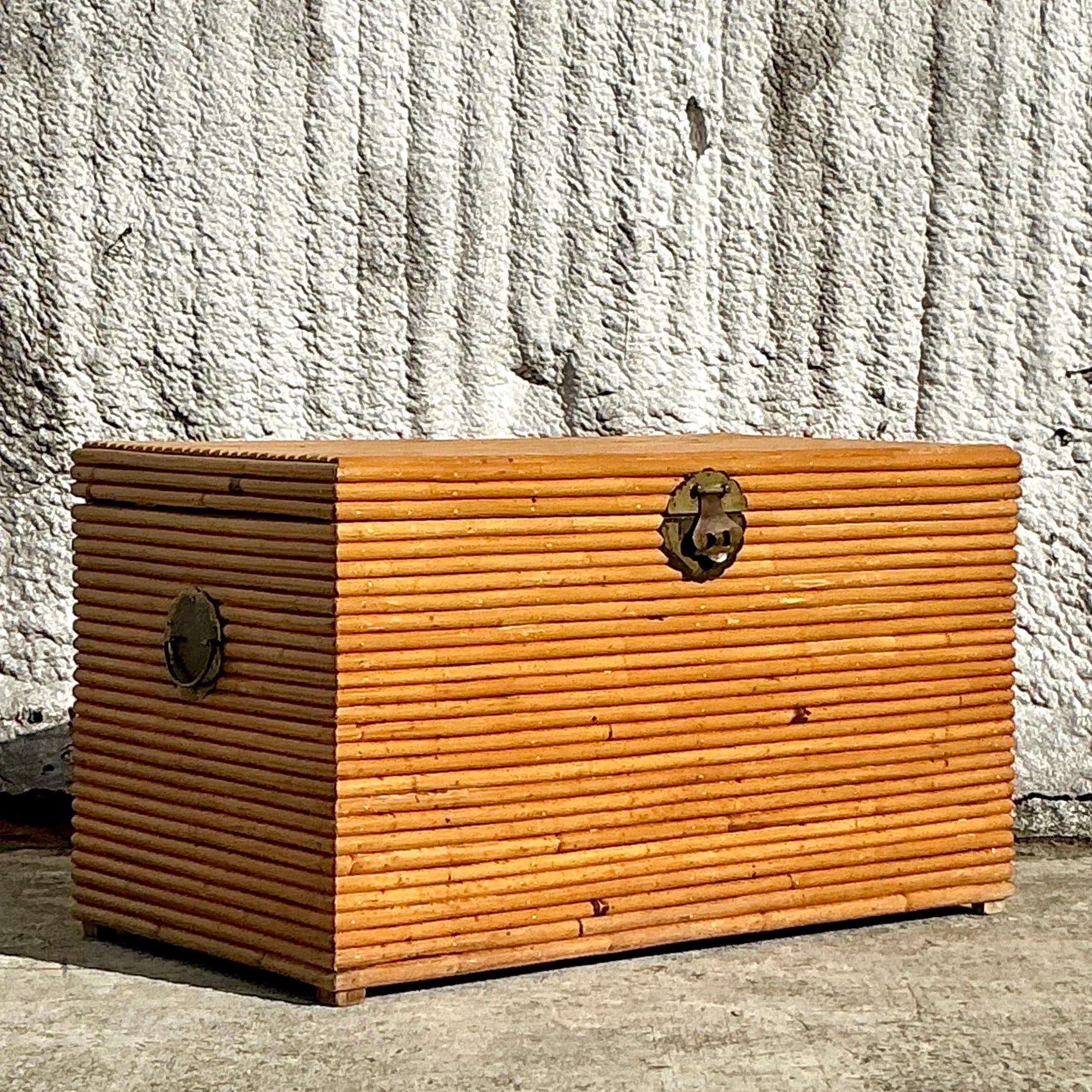 Vintage Coastal Pretzel Rattan Trunk For Sale 8