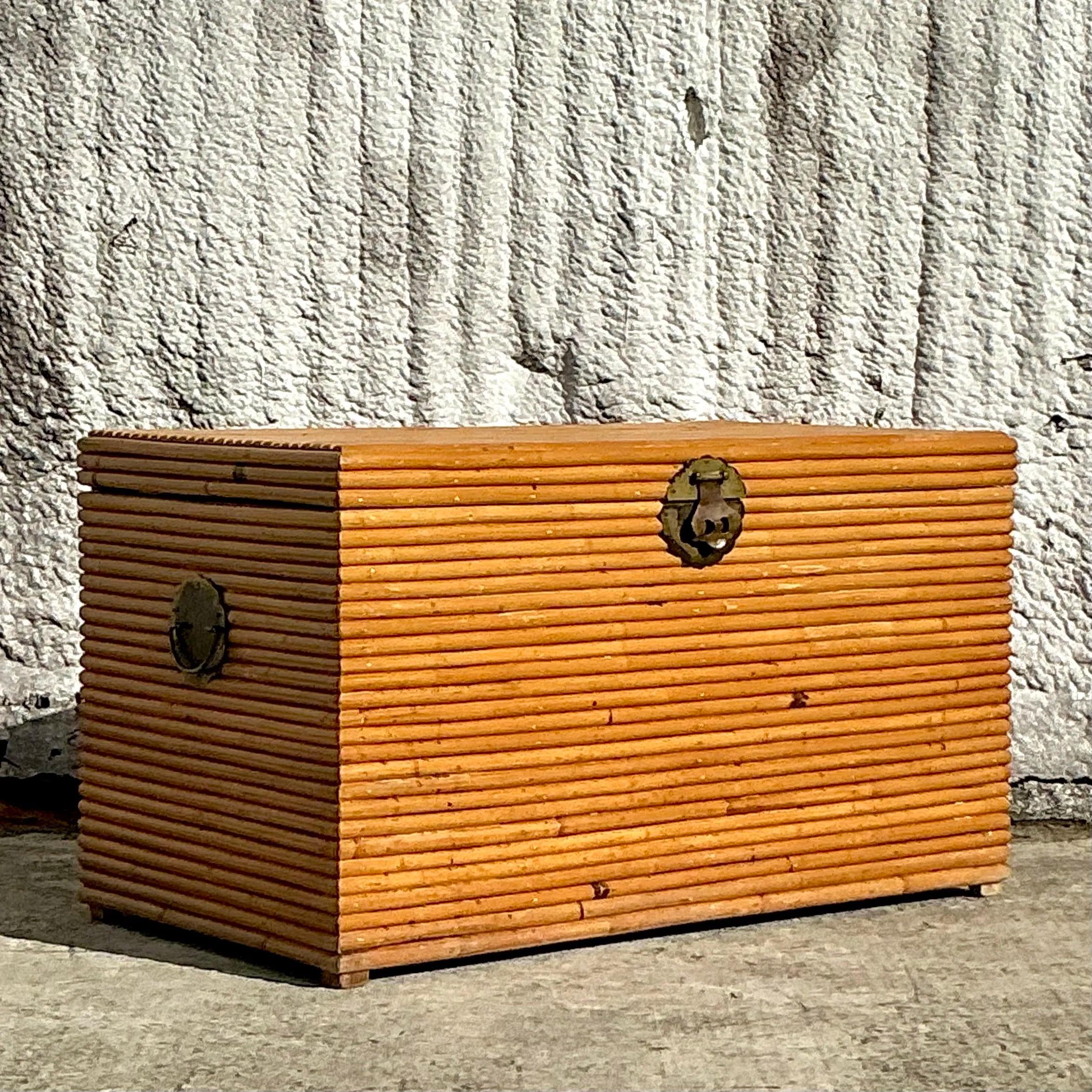 American Vintage Coastal Pretzel Rattan Trunk For Sale