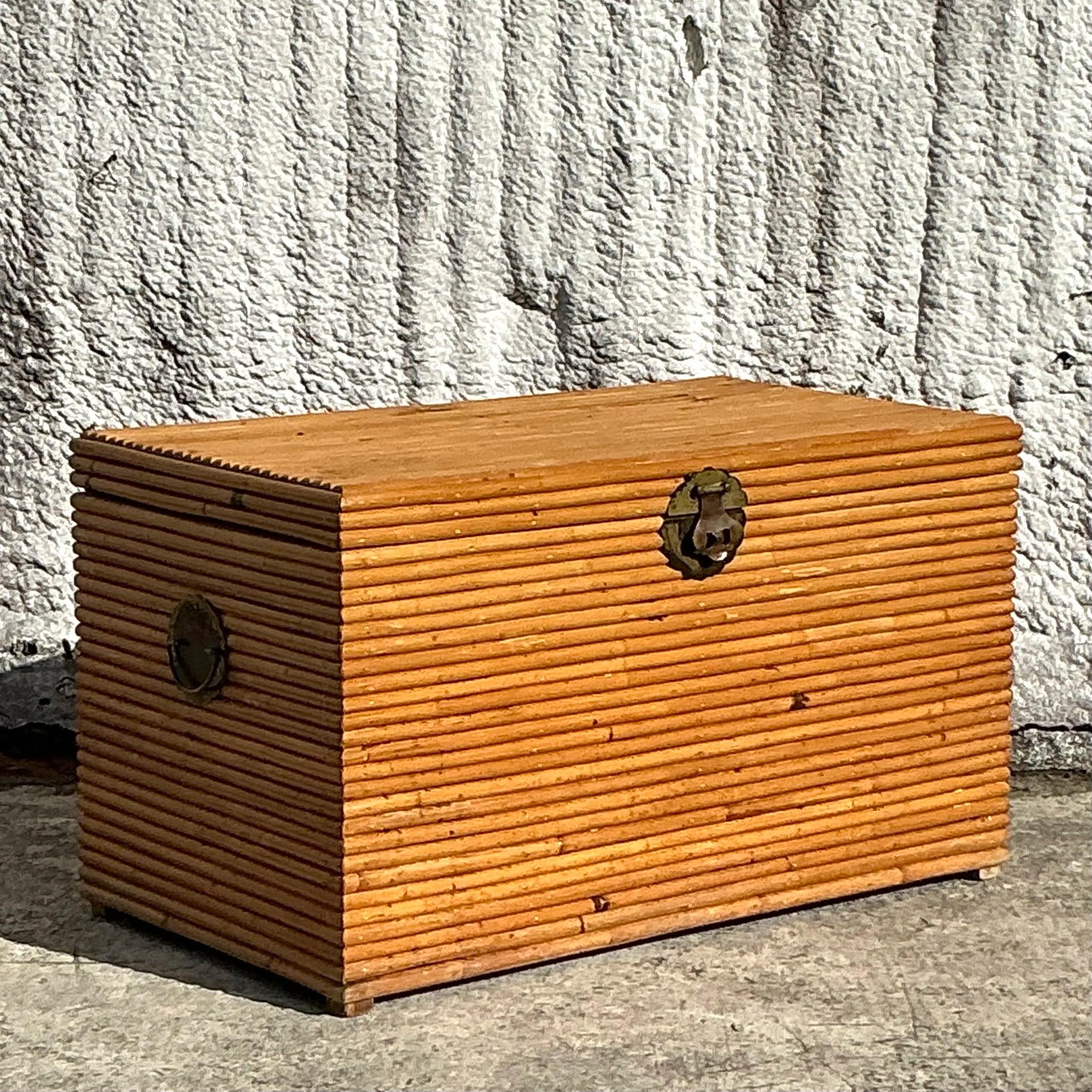 20th Century Vintage Coastal Pretzel Rattan Trunk For Sale
