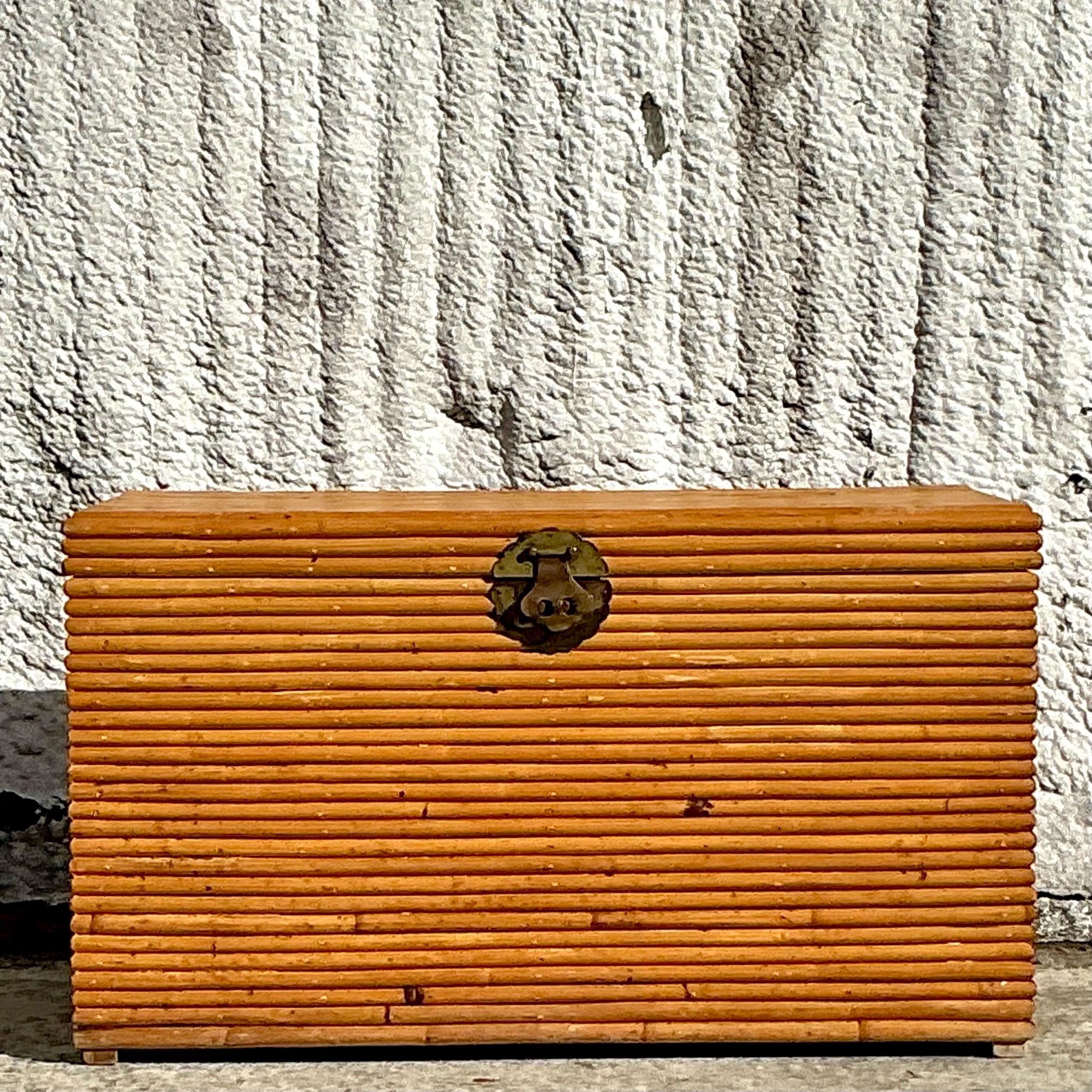 Vintage Coastal Pretzel Rattan Trunk For Sale 2