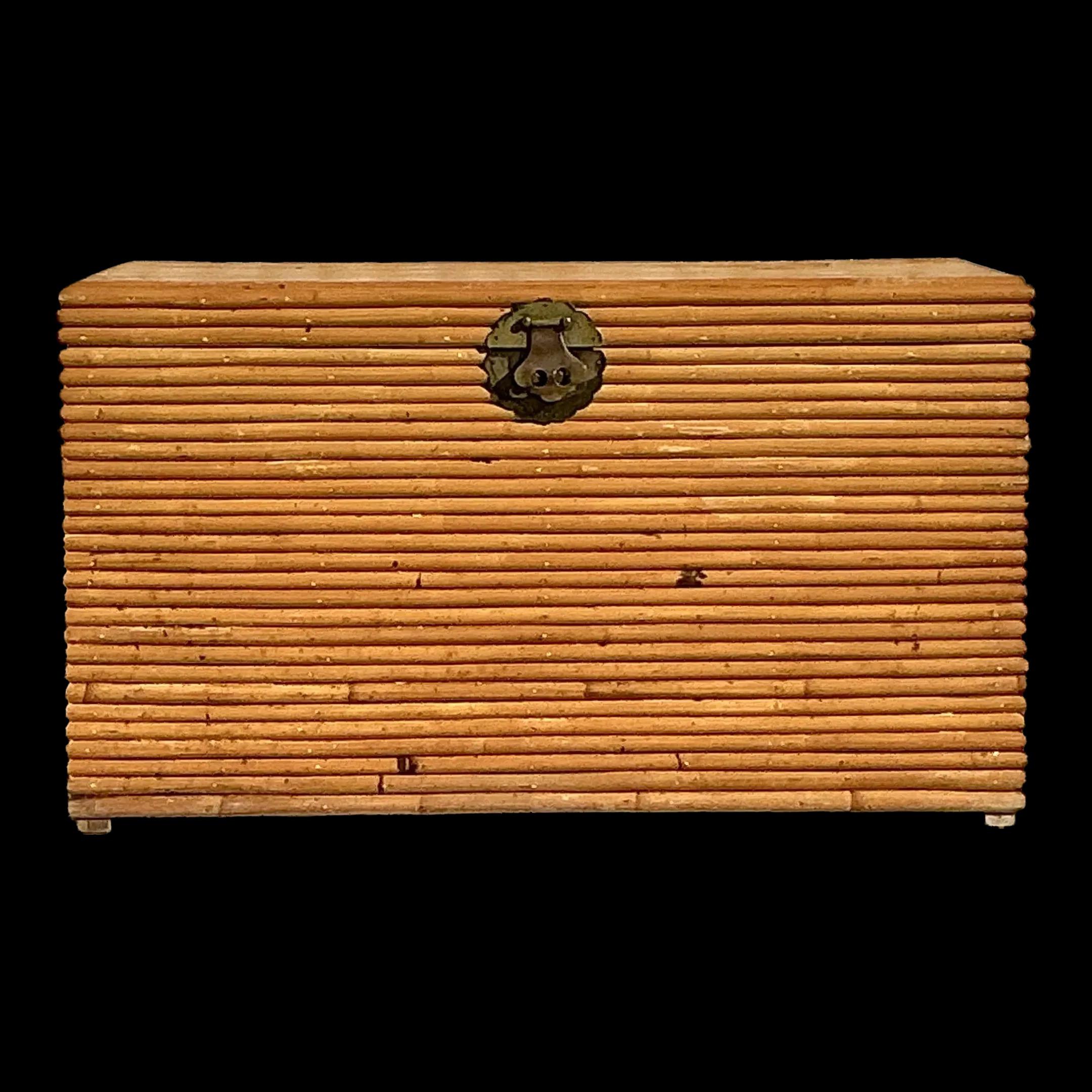 Vintage Coastal Pretzel Rattan Trunk For Sale 3