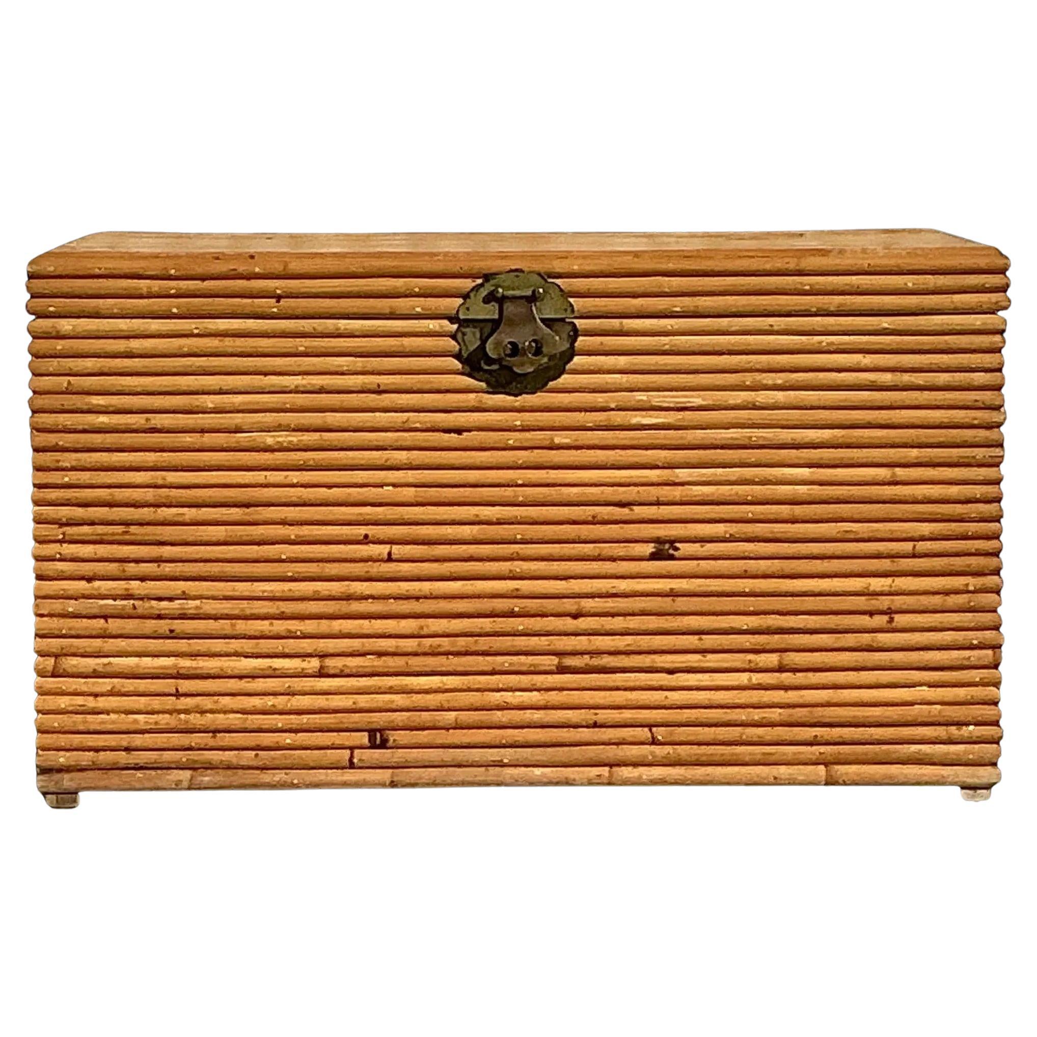 Vintage Coastal Pretzel Rattan Trunk For Sale