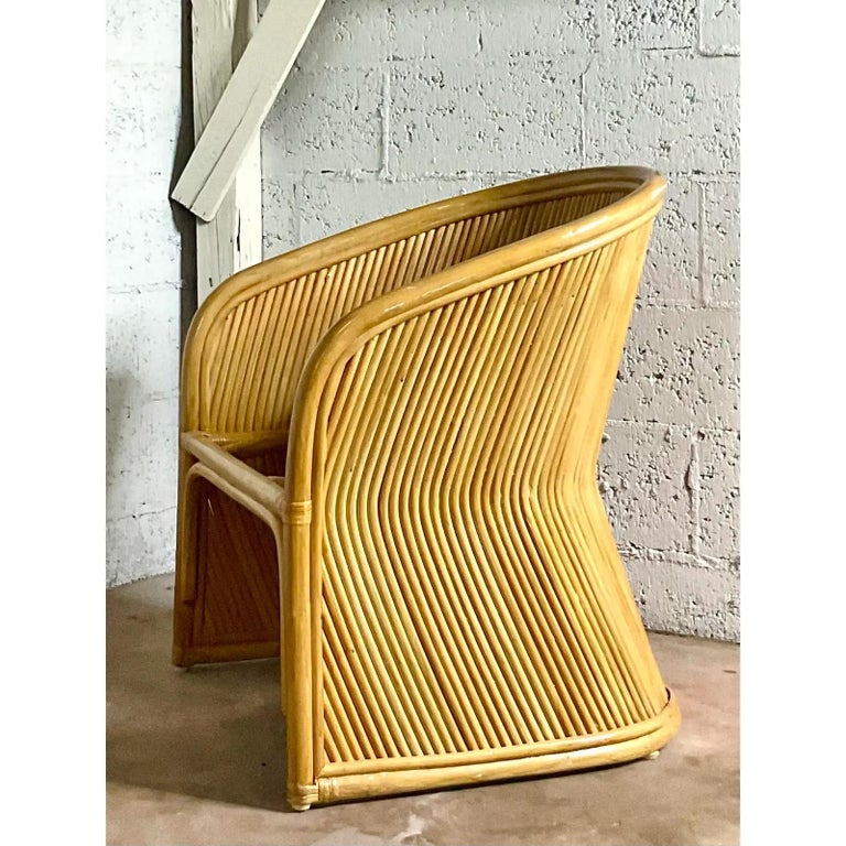 Vintage Coastal Pretzel Rattan Tub Chair at 1stDibs