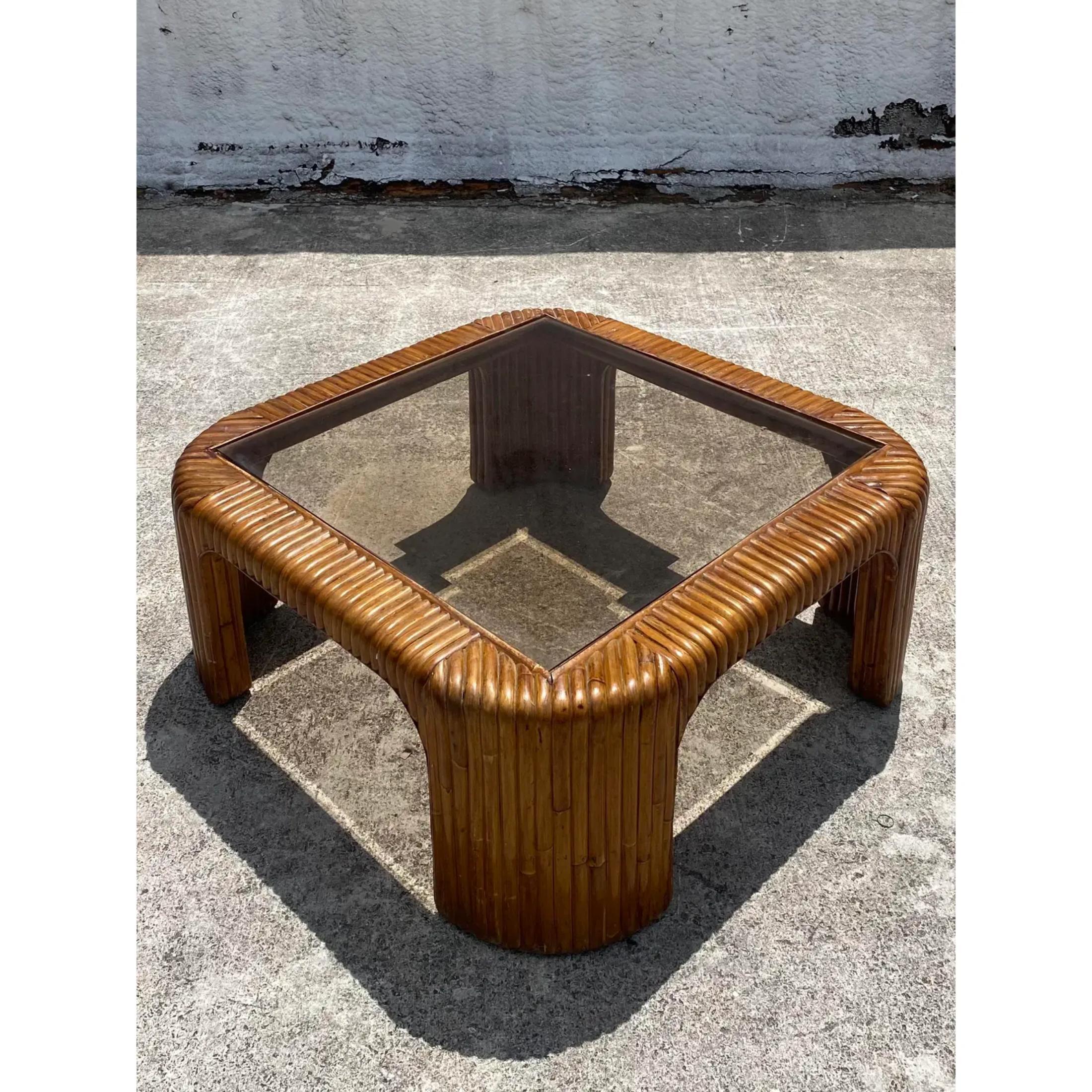 vintage rattan coffee table with glass top