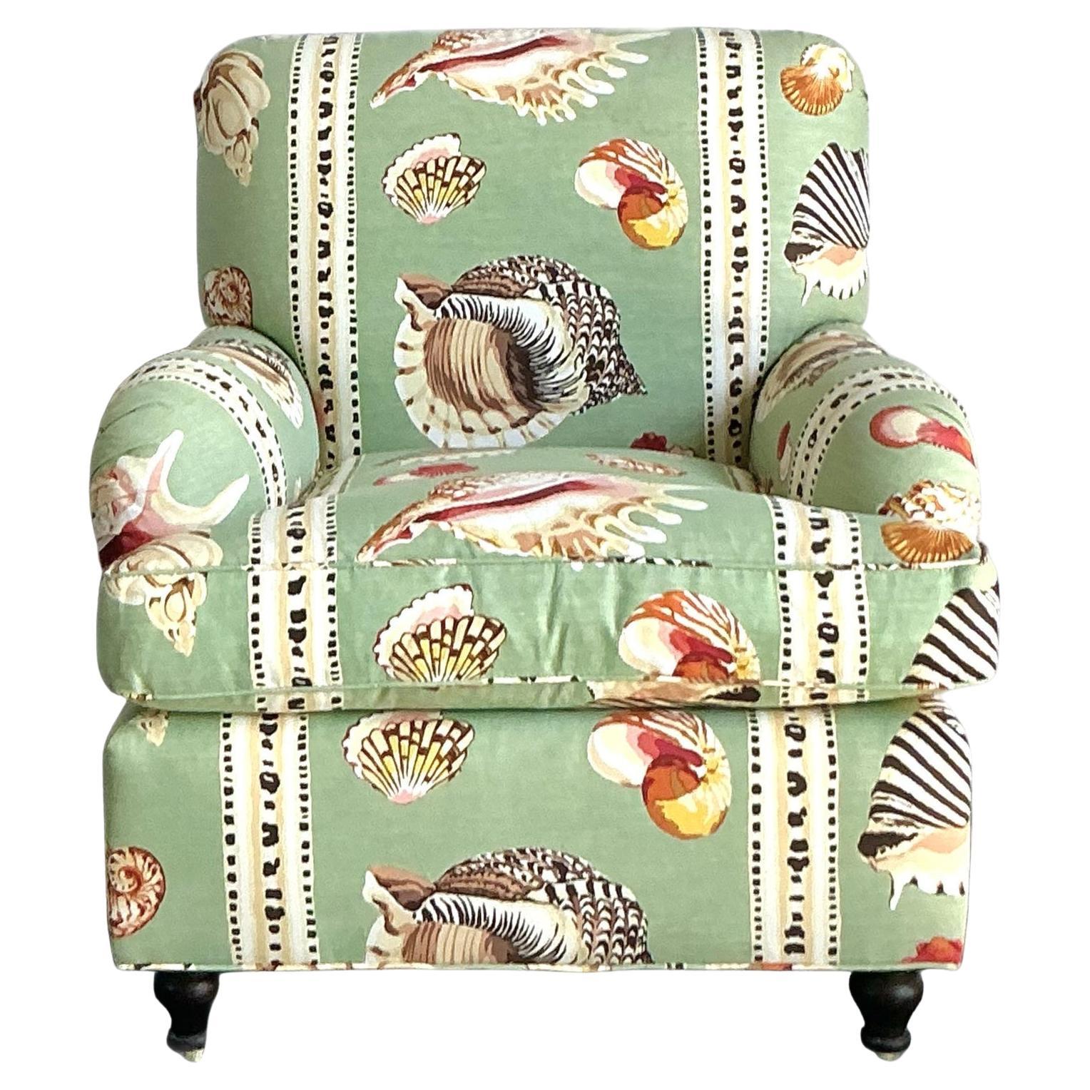 Vintage Coastal Printed Shell Lounge Chair