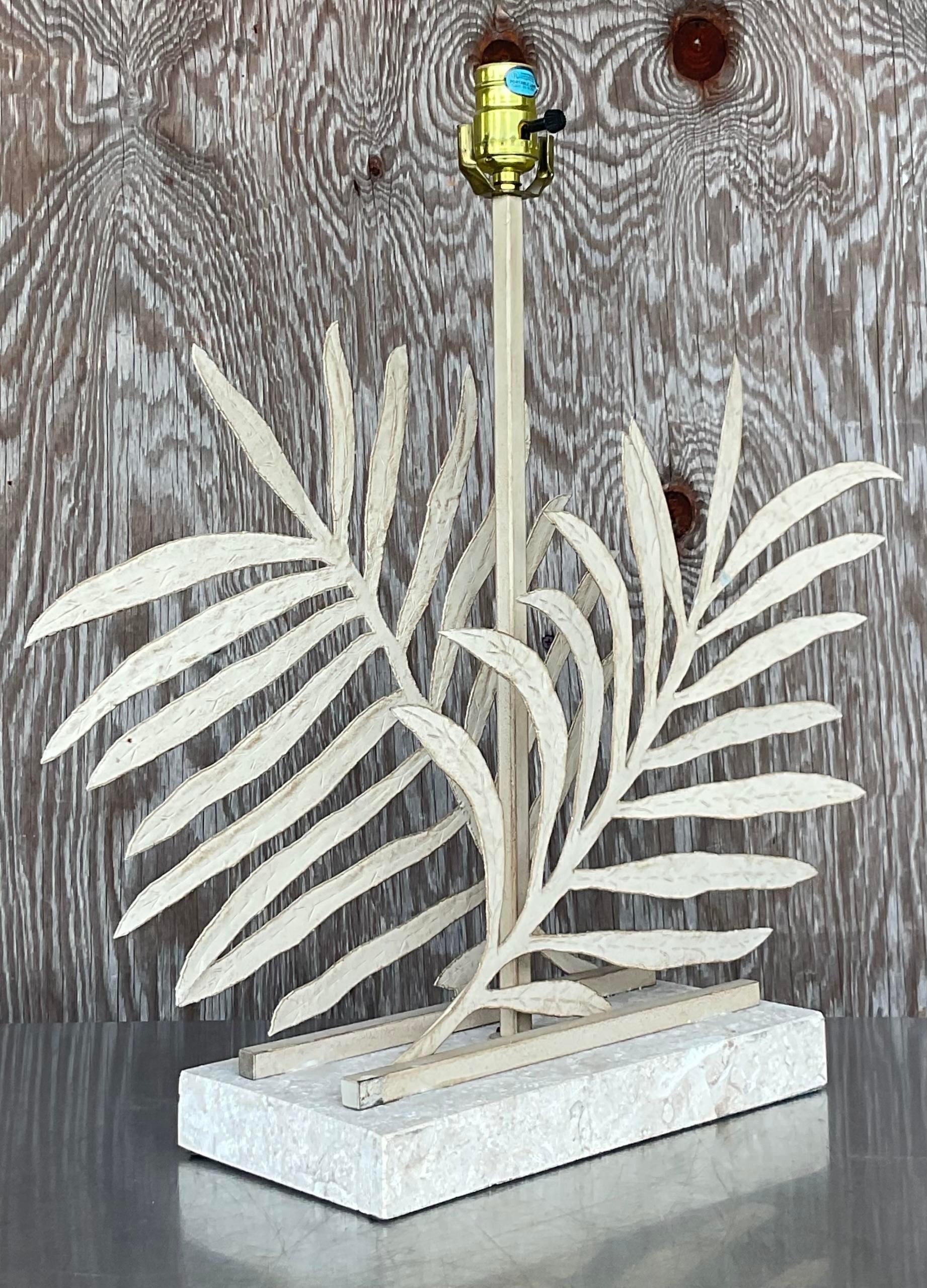 Vintage Coastal Punch Cut Leaves Lamp In Good Condition For Sale In west palm beach, FL
