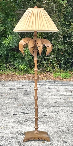 Vintage Coastal Punch Cut Metal Palm Tree Floor Lamp