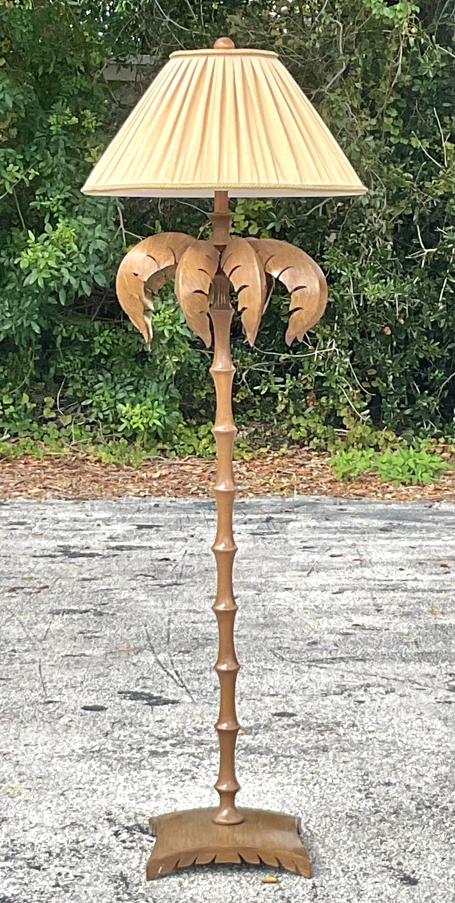 Americano Lampada da terra a forma di albero di palma in metallo con taglio a punzone Vintage By in vendita