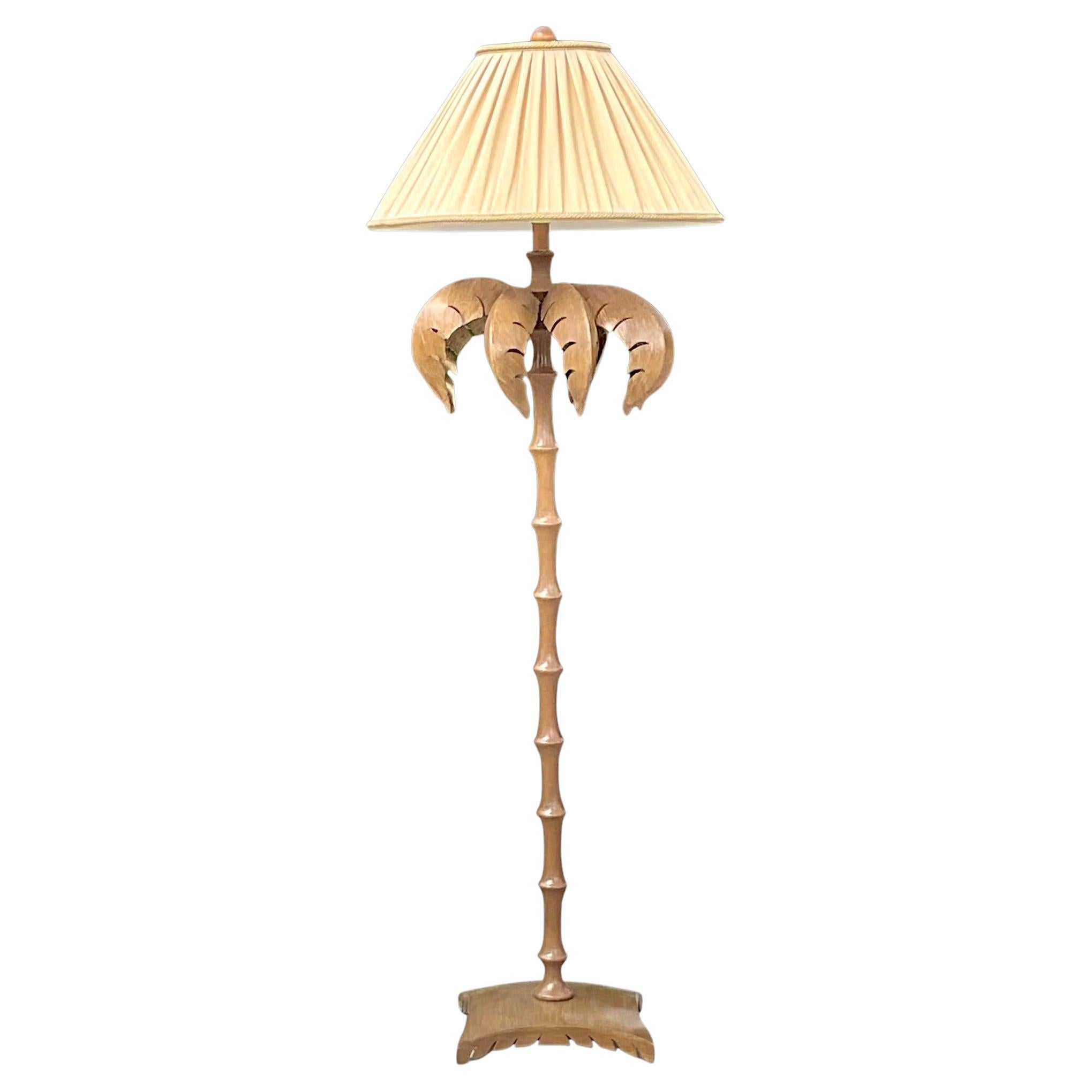 Vintage Coastal Punch Cut Metal Palm Tree Floor Lamp