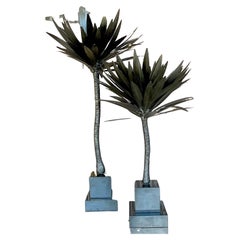 Vintage Coastal Punch Cut Metal Palm Tree - Set of 2