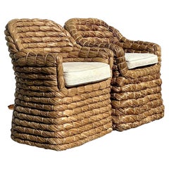 Vintage Coastal Ralph Lauren “Joshua Tree” Rush Lounge Chairs - a Pair