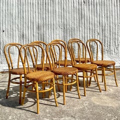 Vintage Coastal Rare McGuire Bent Bamboo Dining Chairs - Set of 8