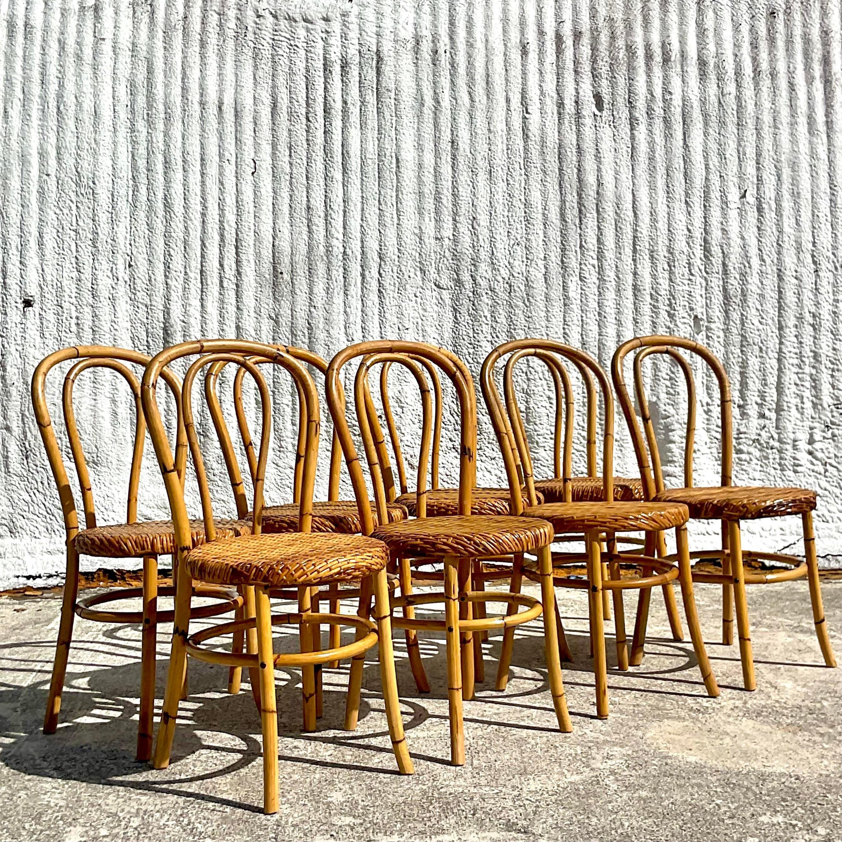 20th Century Vintage Coastal Rare McGuire Bent Bamboo Dining Chairs - Set of 8 For Sale