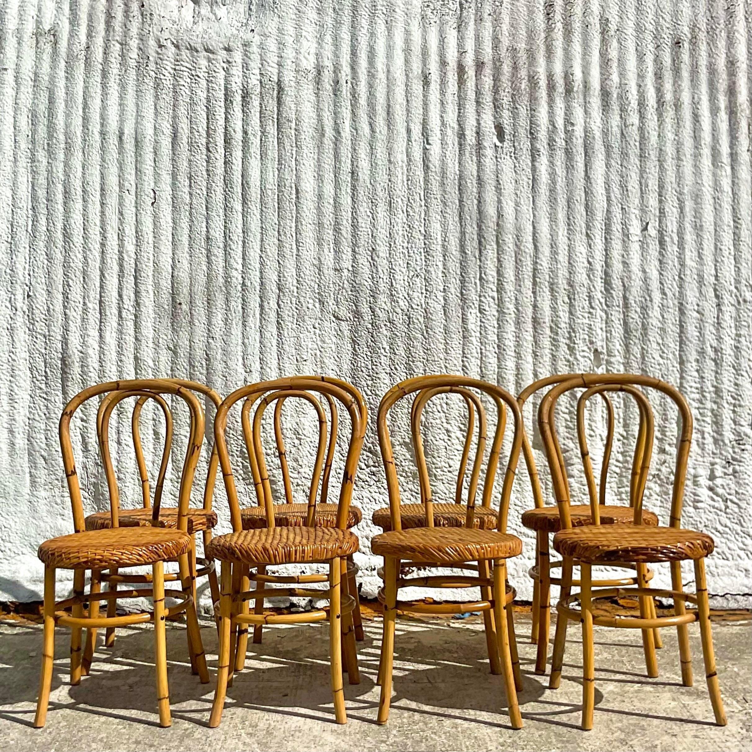 Vintage Coastal Rare McGuire Bent Bamboo Dining Chairs - Set of 8 For Sale 2