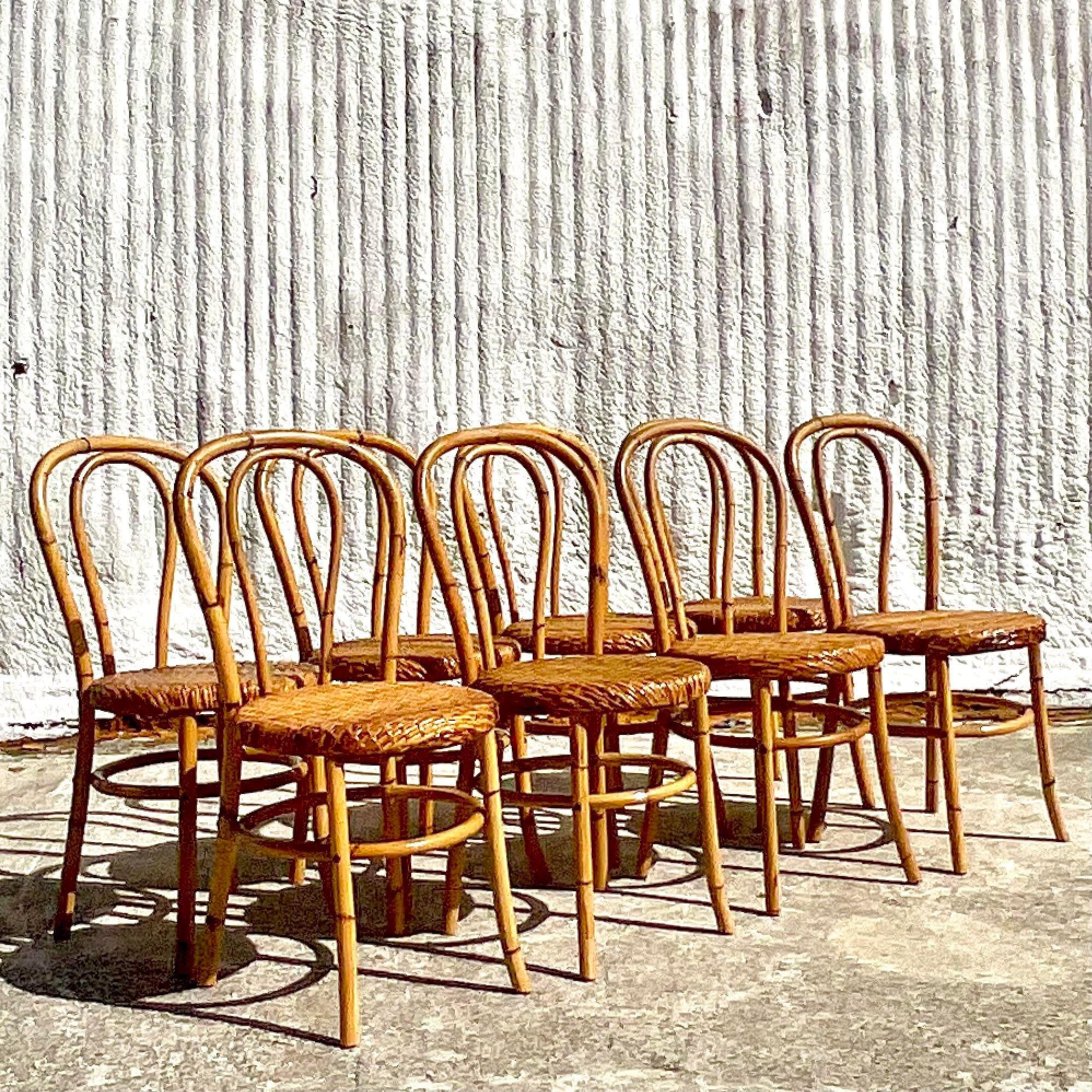 Vintage Coastal Rare McGuire Bent Bamboo Dining Chairs - Set of 8 For Sale 3