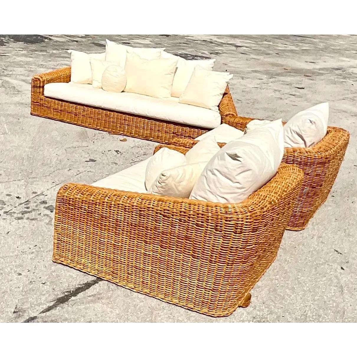 Vintage Coastal Rare Michael Taylor for Wicker Wicker California Sofa In Good Condition In west palm beach, FL