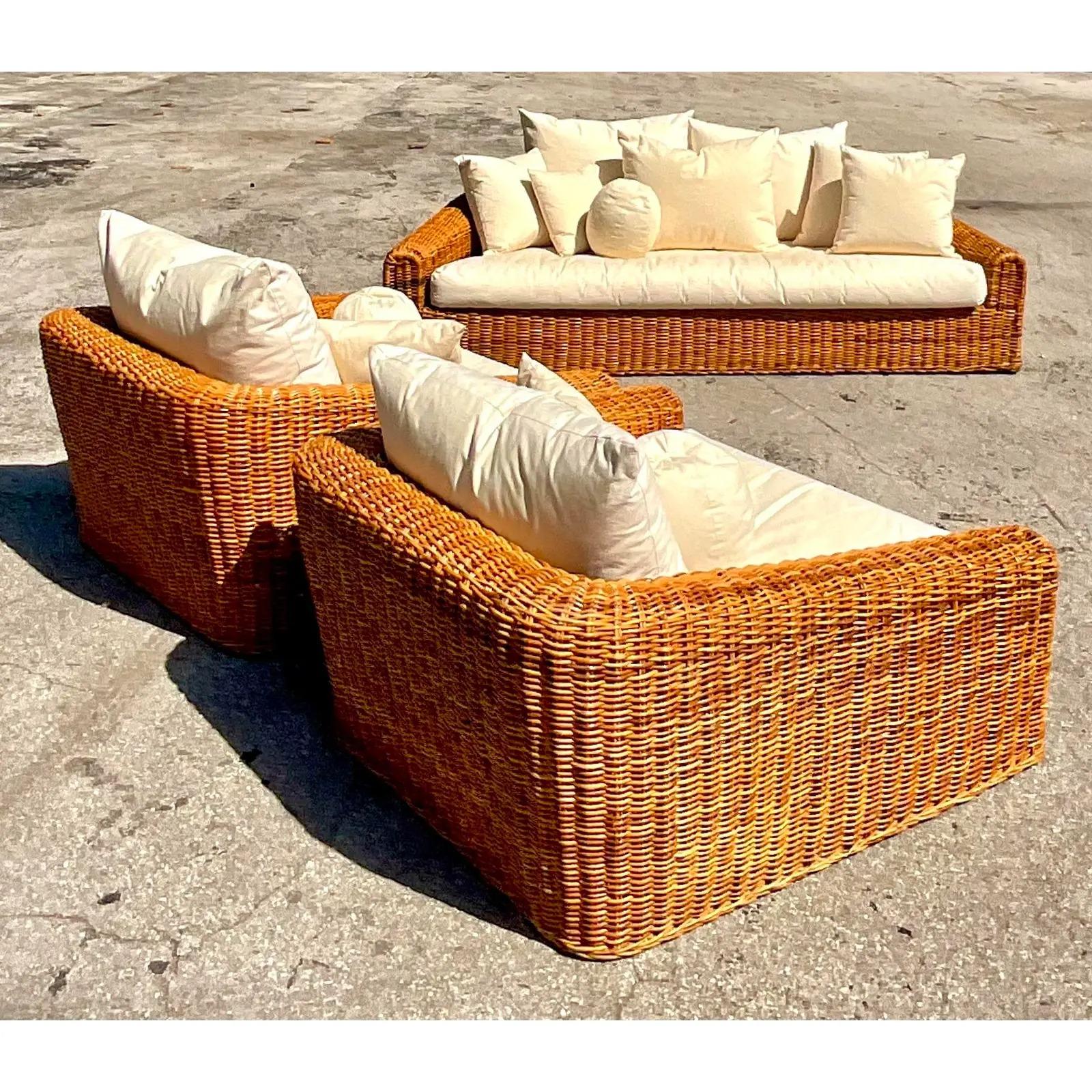 Vintage Coastal Rare Michael Taylor for Wicker Works California Lounge Chairs In Good Condition In west palm beach, FL