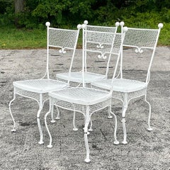 Vintage Coastal Rare Wrought Iron Dining Chairs After Russell Woodard - Set of 4