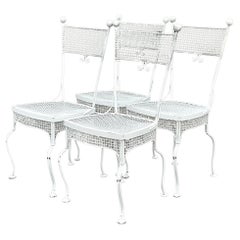 Retro Coastal Rare Wrought Iron Dining Chairs After Russell Woodard - Set of 4