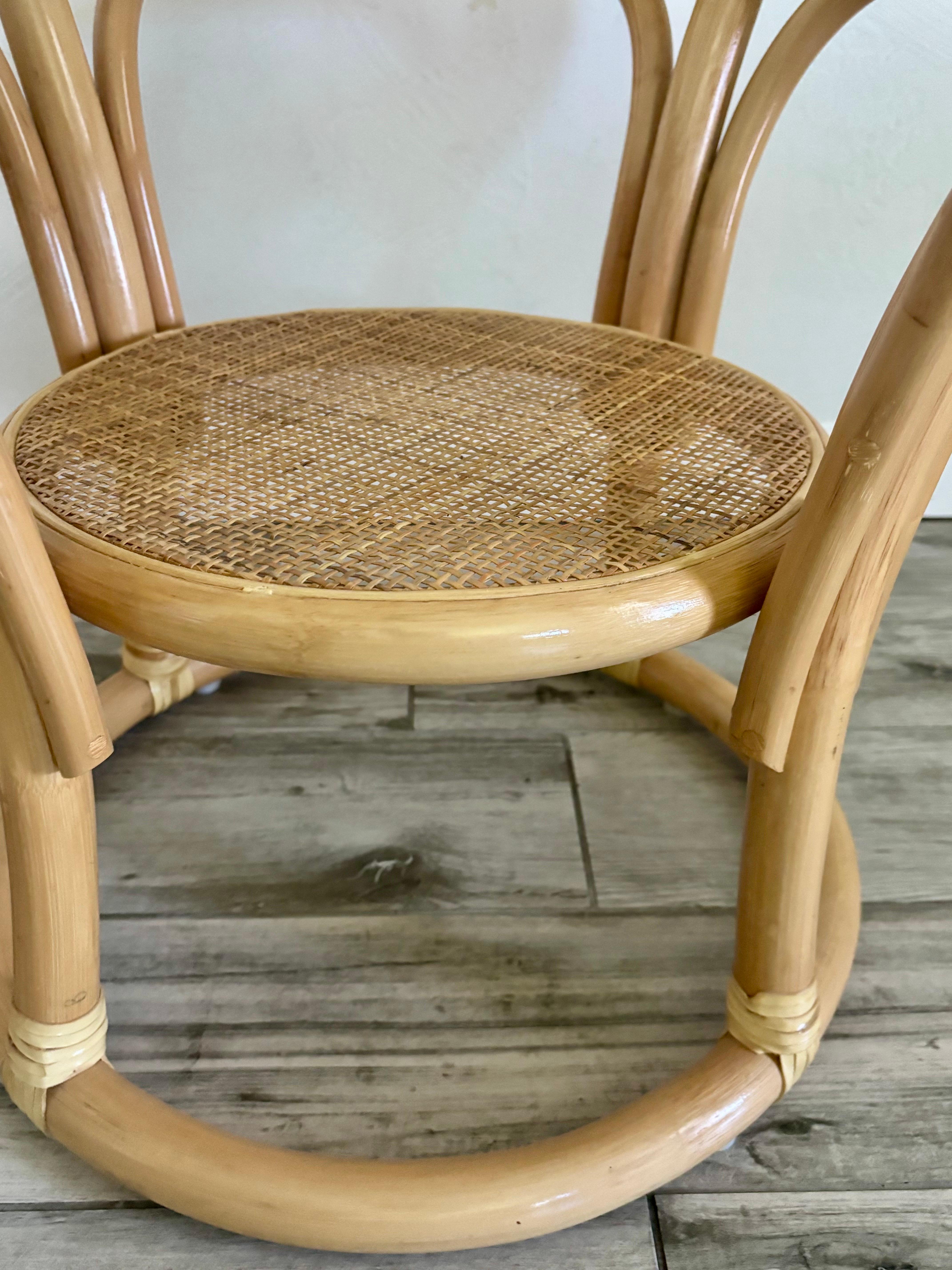 20th Century Vintage Coastal Ratan, Rawhide, and Glass Side Tables For Sale