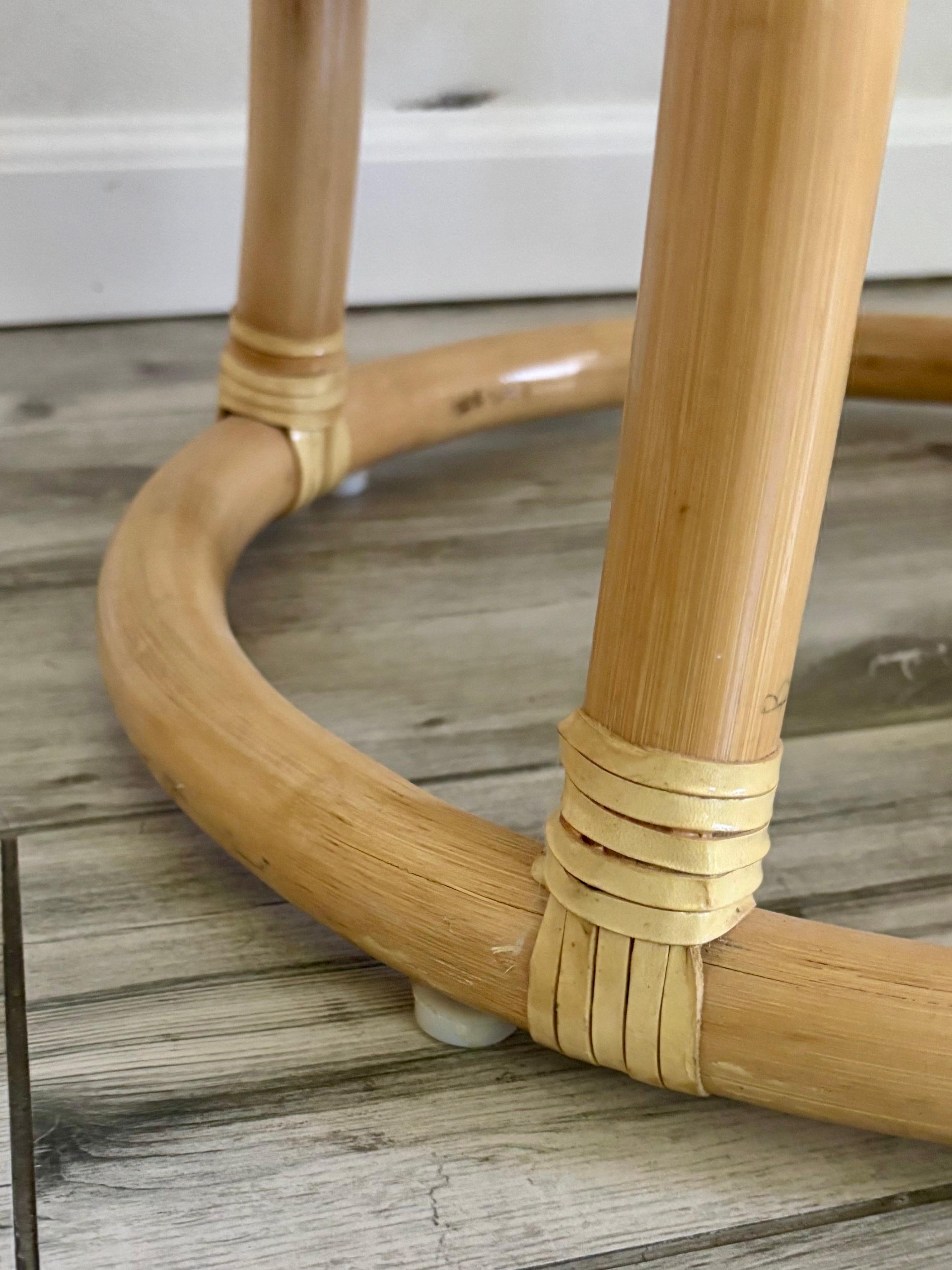 Leather Vintage Coastal Ratan, Rawhide, and Glass Side Tables For Sale