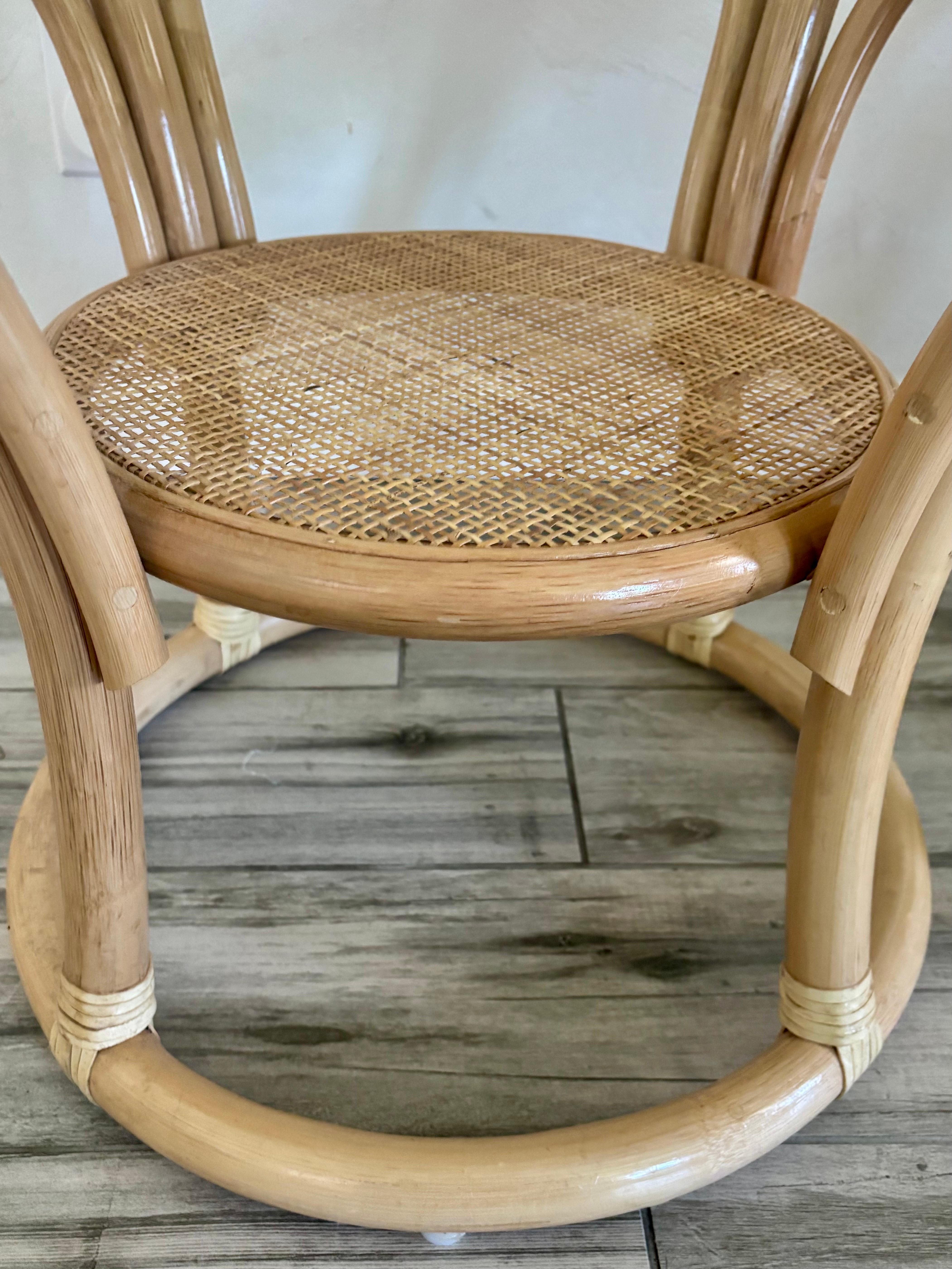 Vintage Coastal Ratan, Rawhide, and Glass Side Tables For Sale 1