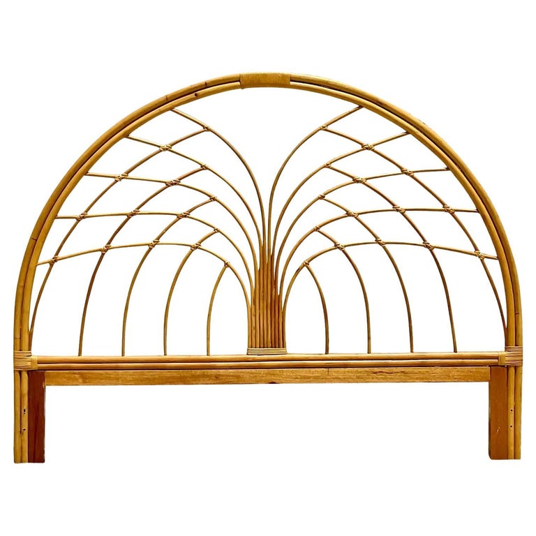 Vintage Coastal Rattan Arched King Headboard For Sale at 1stDibs