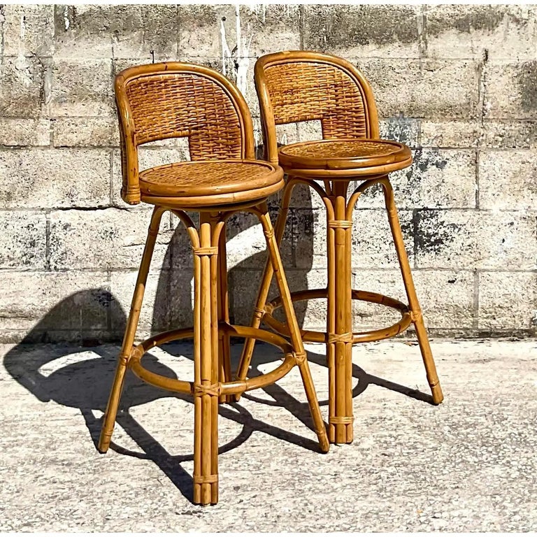 Vintage Coastal Rattan Bar Stools, a Pair at 1stDibs vintage rattan