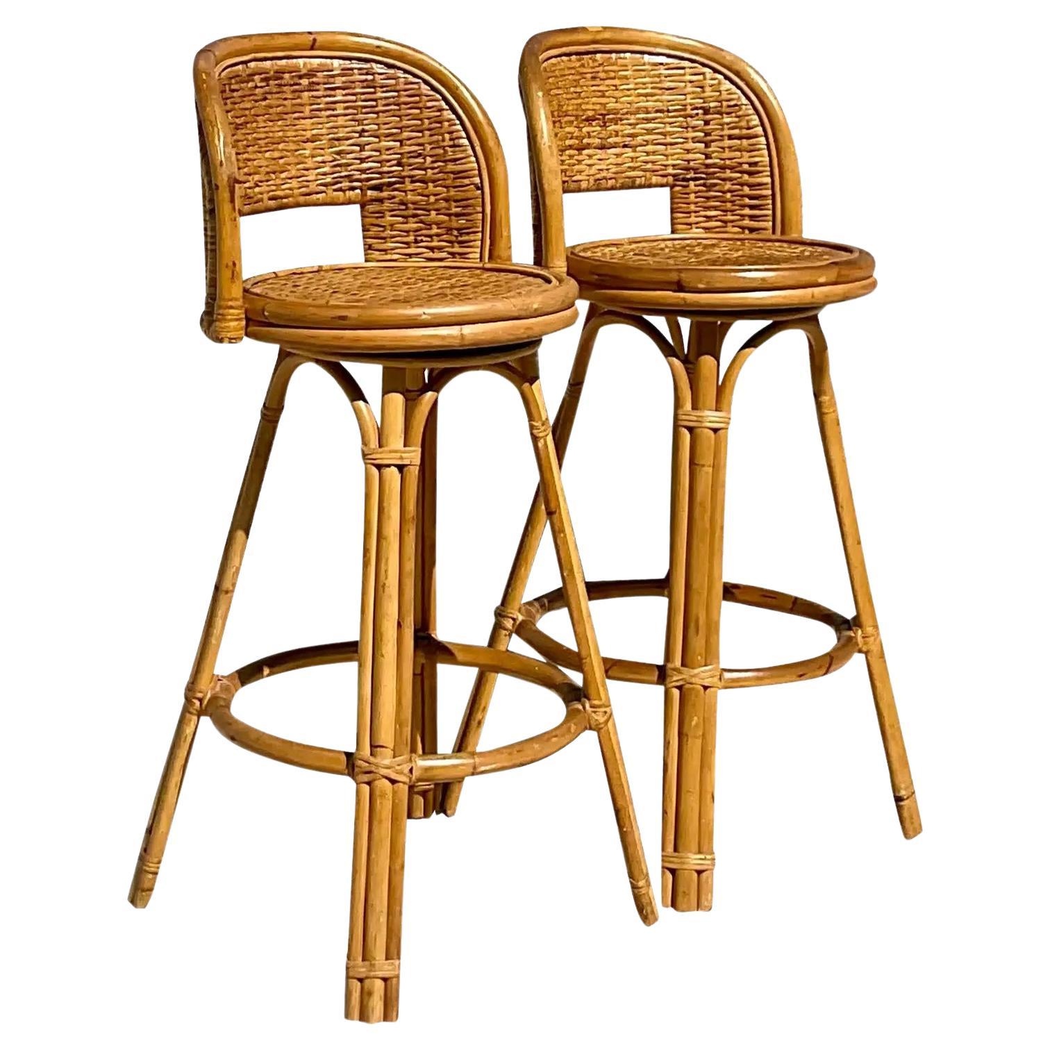 Vintage Coastal Rattan Bar Stools, a Pair at 1stDibs | vintage rattan bar  stools, antique bar stools, rattan bar stools vintage