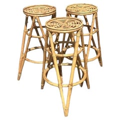 Tabourets de bar en rotin Vintage Coastal - Lot de 3