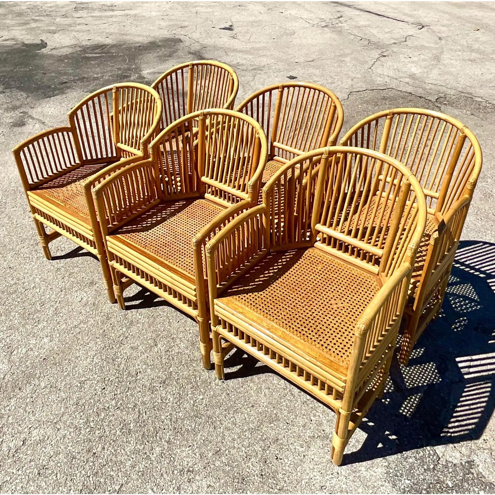 Vintage Coastal Rattan Brighton Chairs, Set of Six 3