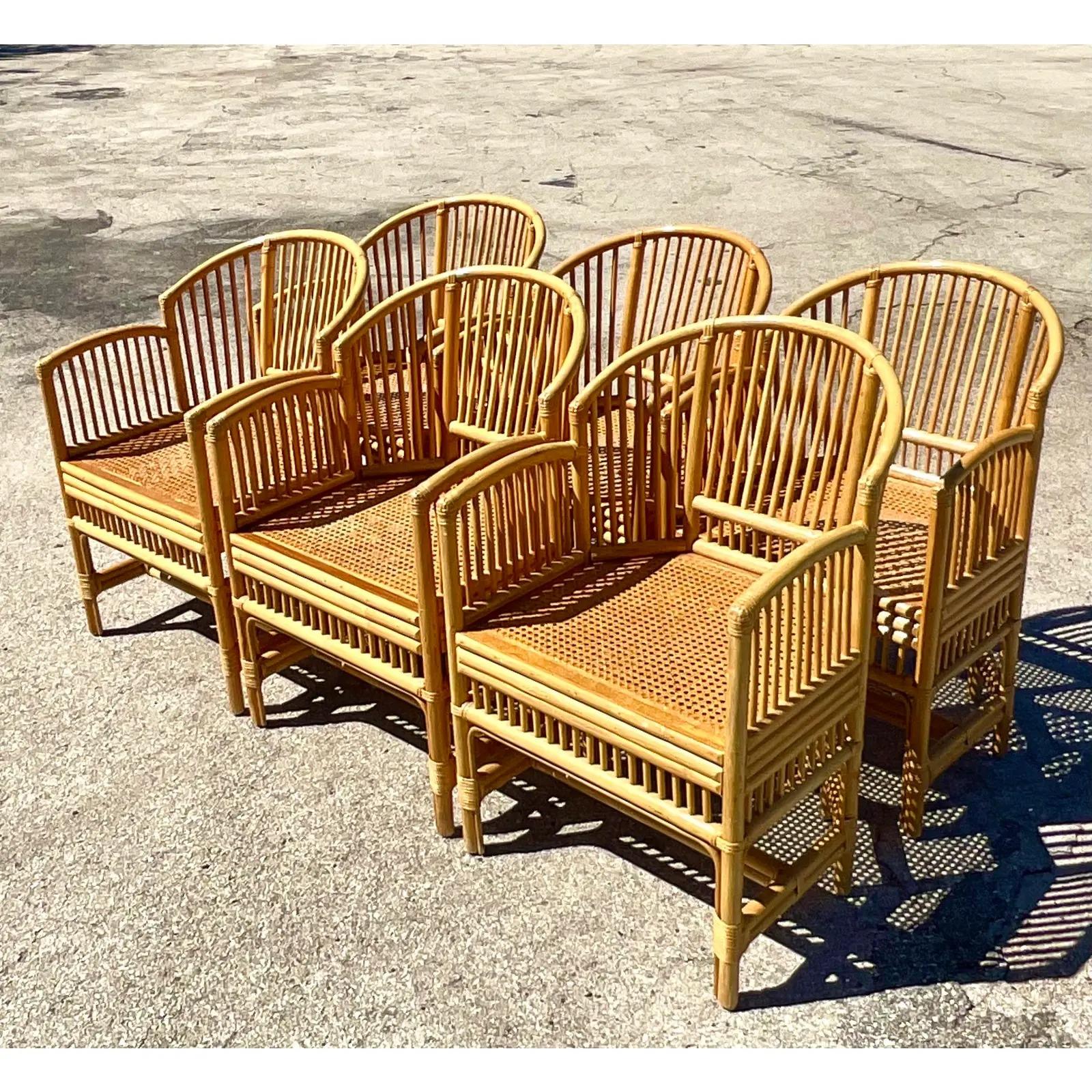 Vintage Coastal Rattan Brighton Chairs, Set of Six 4