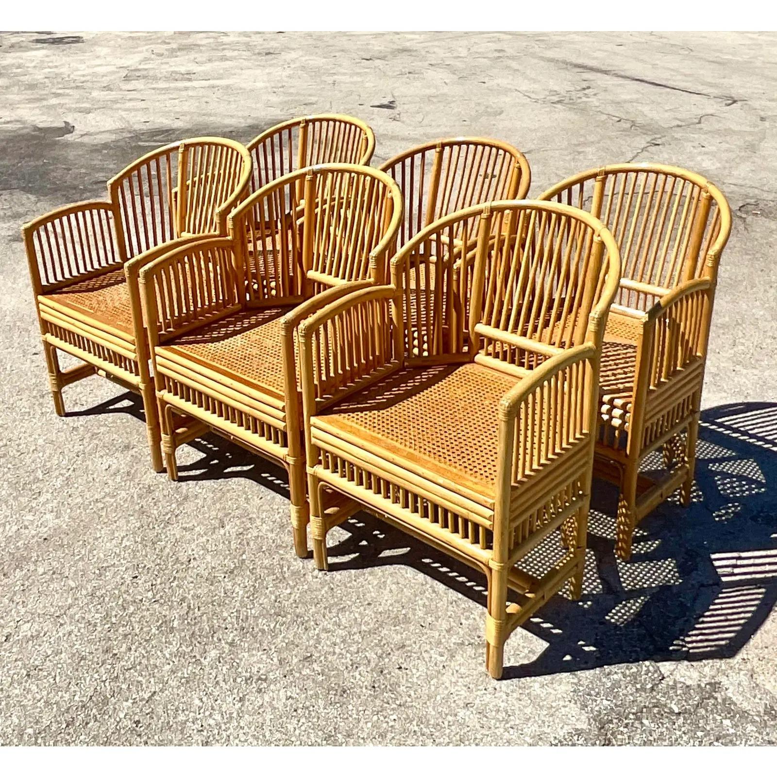 Modern Vintage Coastal Rattan Brighton Chairs, Set of Six