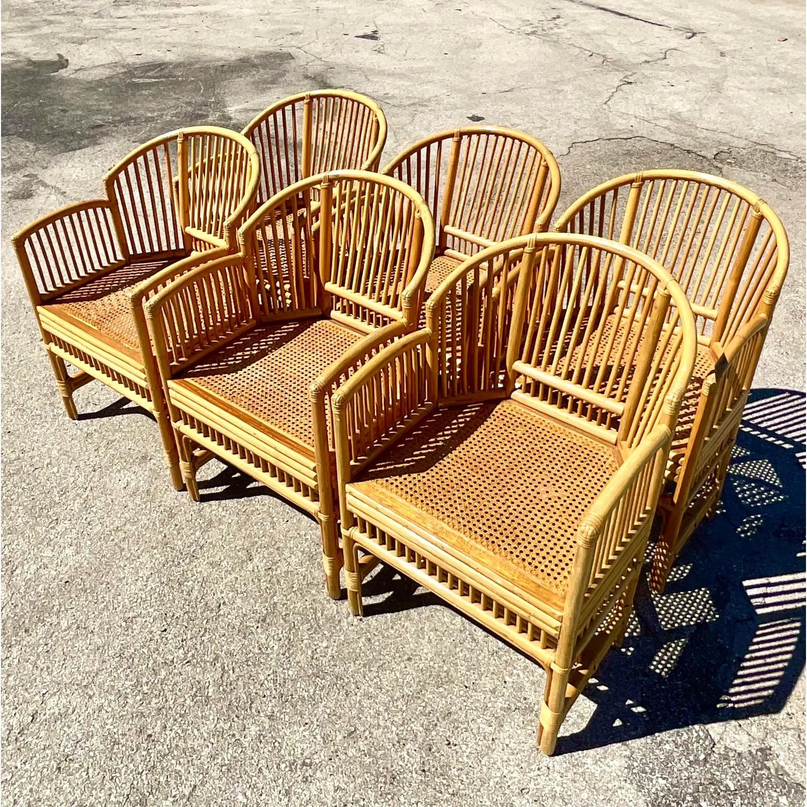 Philippine Vintage Coastal Rattan Brighton Chairs, Set of Six