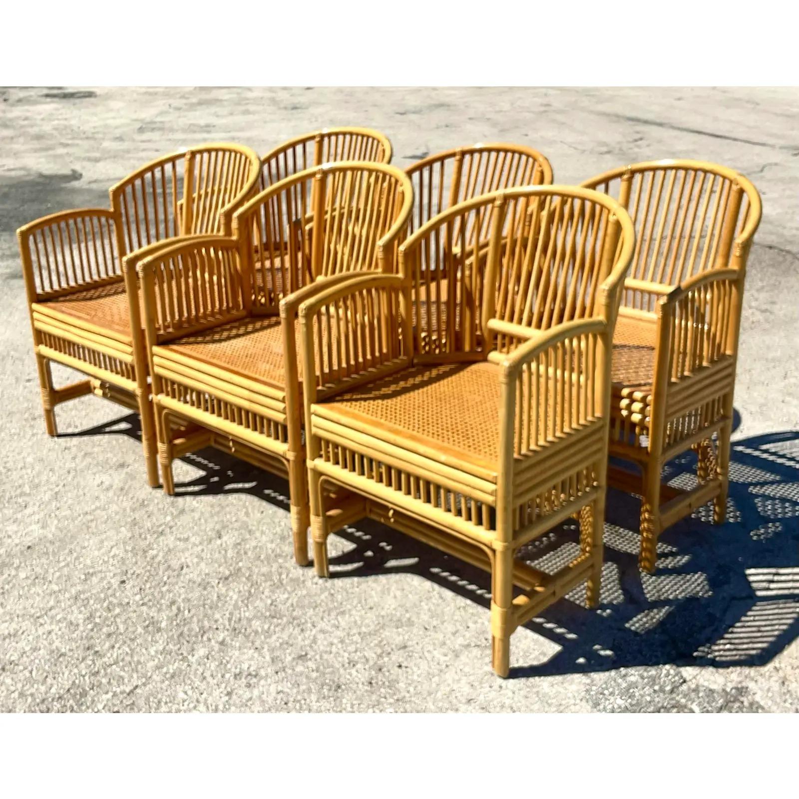 20th Century Vintage Coastal Rattan Brighton Chairs, Set of Six