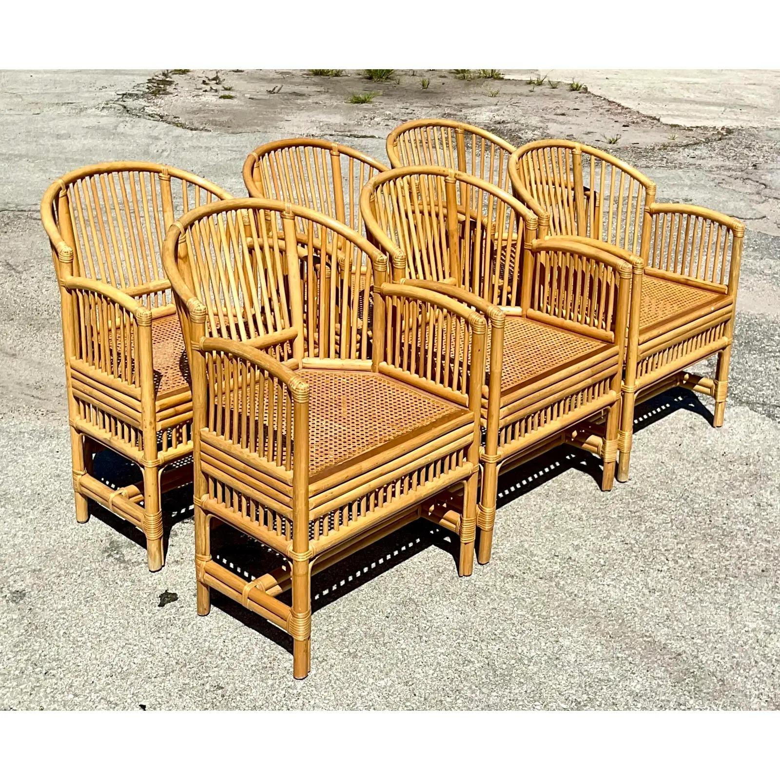 Cane Vintage Coastal Rattan Brighton Chairs, Set of Six