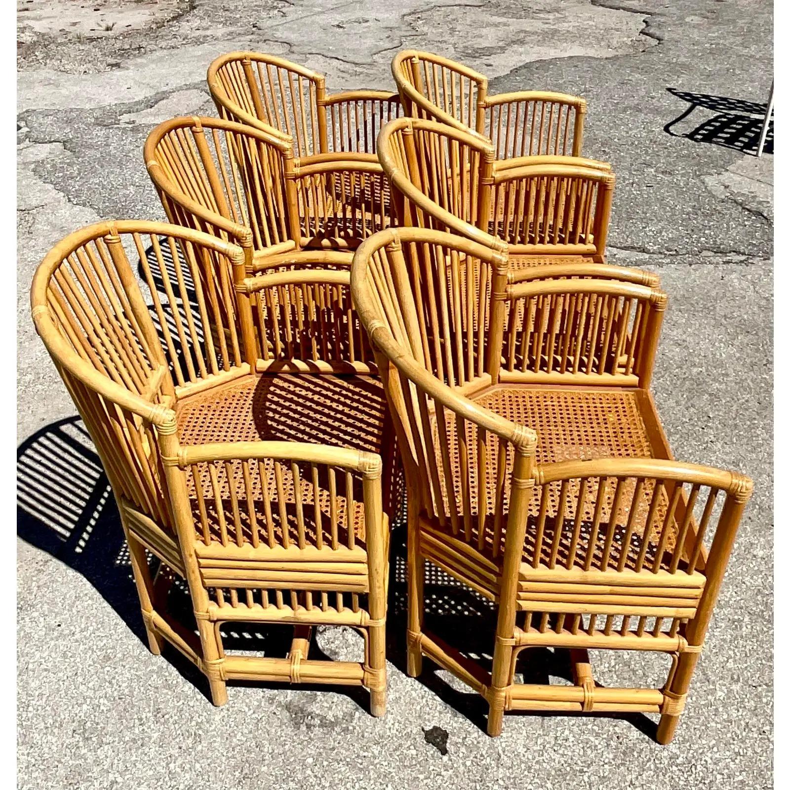 Vintage Coastal Rattan Brighton Chairs, Set of Six 1