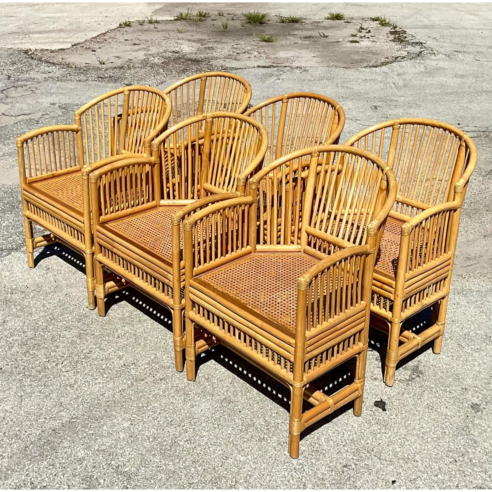 Vintage Coastal Rattan Brighton Chairs, Set of Six 2