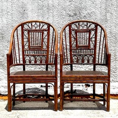 Vintage Coastal Rattan Brighton Pavillon Chairs - a Pair
