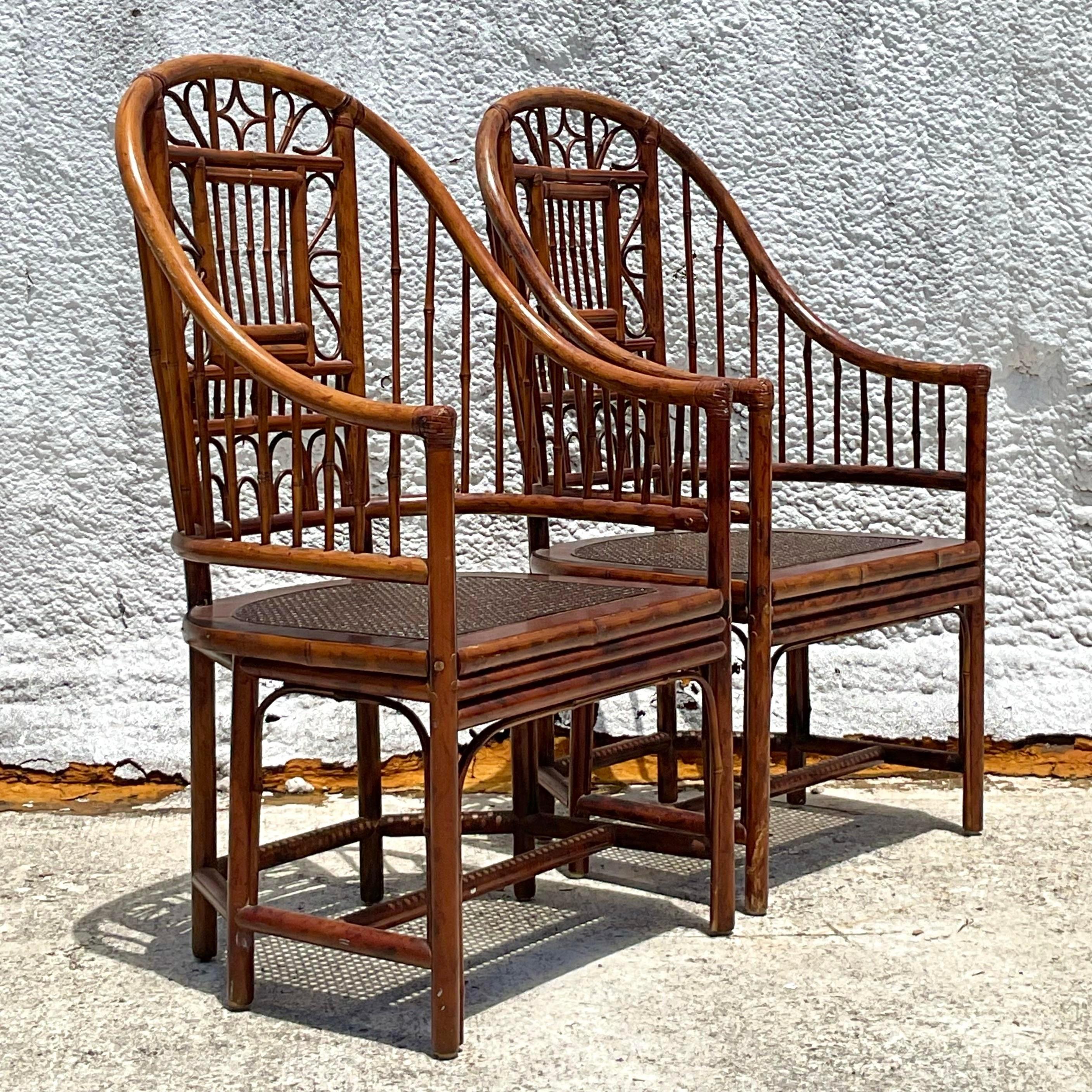 Philippine Vintage Coastal Rattan Brighton Pavillon Chairs - a Pair