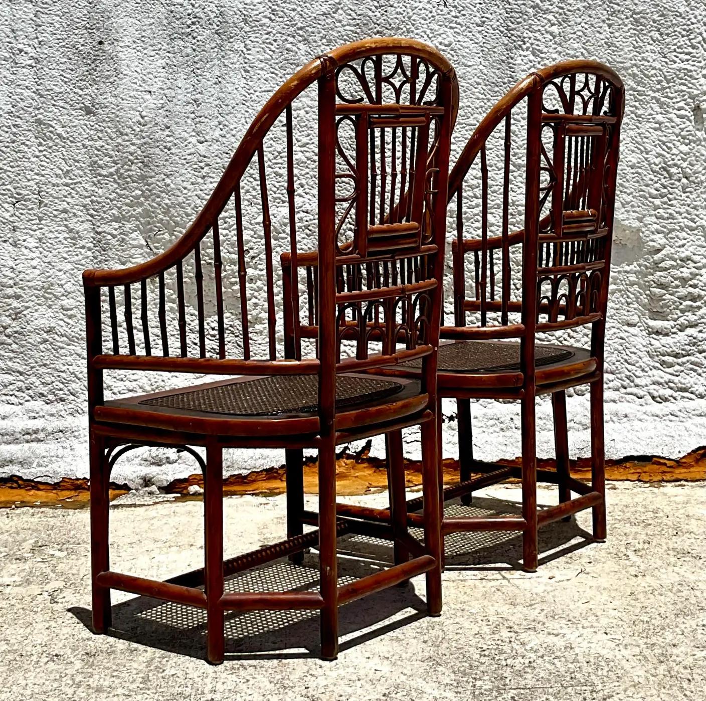 Philippine Vintage Coastal Rattan Brighton Pavillon Chairs - a Pair